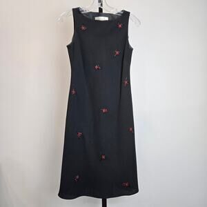 Vintage Evan Picone Sheath Dress Sleeveless Black Floral Beaded Y2K Whimsygoth